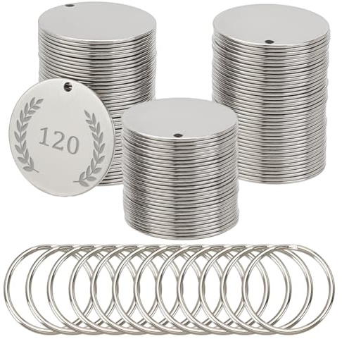 OLYCRAFT 120 Stück Metall Gravurrohlinge 30mm Edelstahl Stempelrohlinge Mit Schlüsselringen Blanko Tags Verbindungsstück Metallanhänger Mit 1 Löchern Stempelanhänger Für DIY Handwerk Halskette