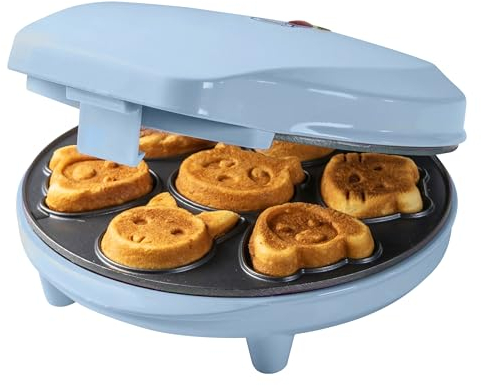 Bestron Gofrera para Mini-Cookies, Mini-Galletera con Motivos de Animales, Gofrera para Mini-Galletas, con Almohadilla para Hornear y Revestimiento Antiadherente, 700 W, Color: azul