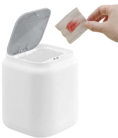 Tissting Mini Poubelle de Comptoir 13 X 13 X 15 Cm Poubelle de Bureau avec Couvercle de Type Presse, Corbeille à Déchets de Bureau Corbeille en Plastique pour Bureau(Blanc)