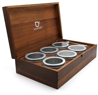 Bredemeijer - Tea Box + 6 Tea Cans Round & Measuring Spoon Acacia, Brown