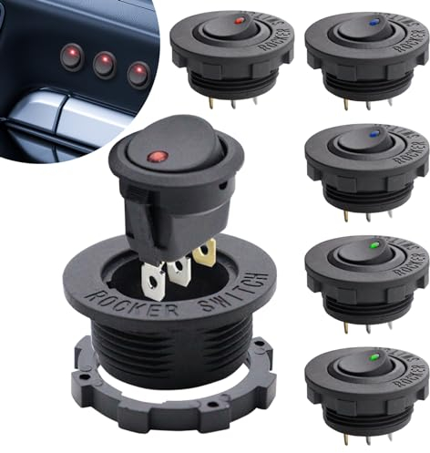 ZHIQIN 6 Piezas Interruptor,Interrupto Palanca con Indicador LED,3 Pins Redondo Interruptor Para Barco,Camión,Automóvil,Electrodomésticos