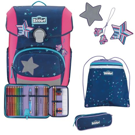 SCOUT Schulranzen Basic Neo Set 4-teilig Pretty Star dunkelblau