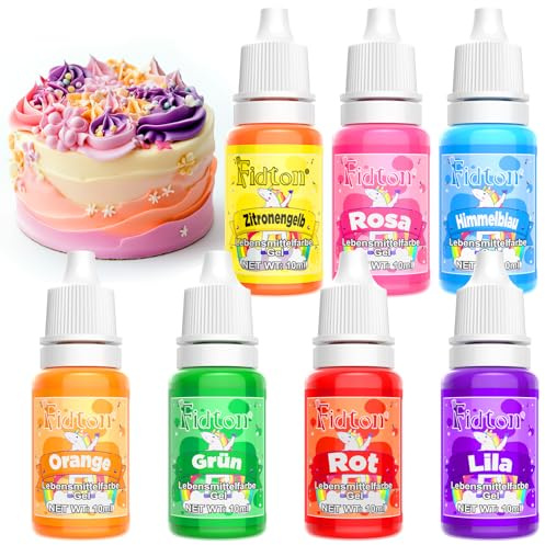 Lebensmittelfarbe Gel - Fidton 7 Farben Hochkonzentrierte Food Coloring, Essbare Tortendeko für Fondant, Lebensmittelfarbe für Lebensmittel Farben, Eier Färben, Donuts, Macarons - 10 ml