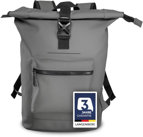 LANGENBERG 30L Rolltop Rucksack - Wasserdichter Rucksack mit bequemen Schultergurten - Fahrrad Rucksack Herren und Damen - Wasserfester Rucksack groß mit verschließbarem Laptopfach + Air-Tag Fach