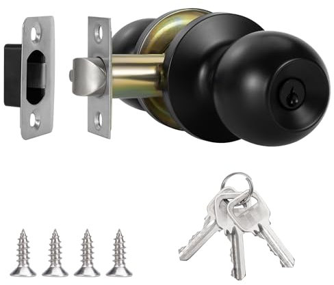 ZLLkeji Cerradura de Puerta Interior Pomo Puerta con Cerradura y Llave Aceros Inoxidables Tirador de Puerta Para Pasillos, Salon y Cocina Negro