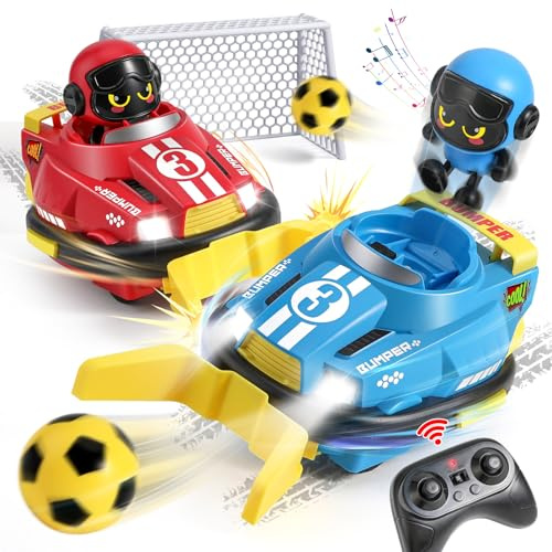 FRUSE Coche Teledirigido,Coches Teledirigidos para Niños,Paquete de 2,Coche RC con Música y Luz,2,4 GHz Coche de Choque Teledirigido,Coches de Fútbol Teledirigido,Regalo Niños 3 4 5 6 7 8 años