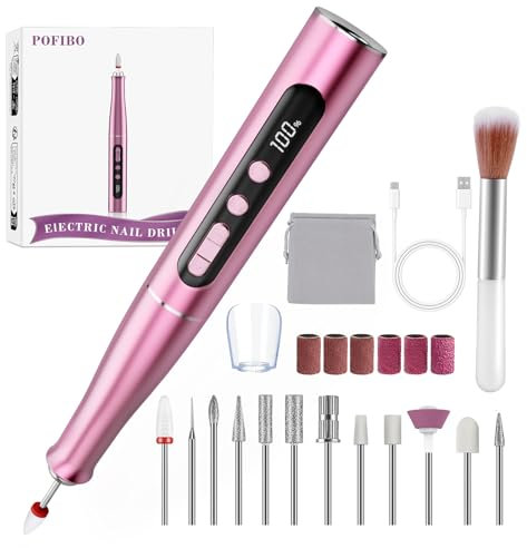 POFIBO Nagelfräser Kabellose 35000 U/Min Nagelfräser für Gelnägel - Professioneller Nail Drill für Gel- und Acrylnägel, Elektrische Nagelfeile mit Verstellbarer Geschwindigkeit für Maniküre Pediküre