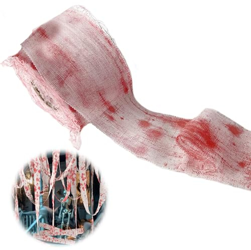 Saituo Home Halloween läskig blodduk duk 8 cm × 10 m handgjord halloween dekoration gasväv cosplay tillbehör, halloween dekoration utomhus lämplig för halloweenkostymer, zombiefester, vampyrfester