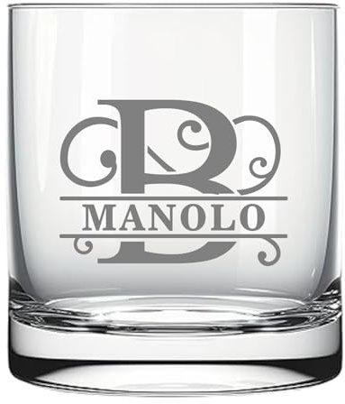 Lasernauten Vaso Whisky con diseño Split-Letter, Personalizable con tu Texto o Nombre, Tumbler Whisky, Regalo personalizado. Grabado láser.