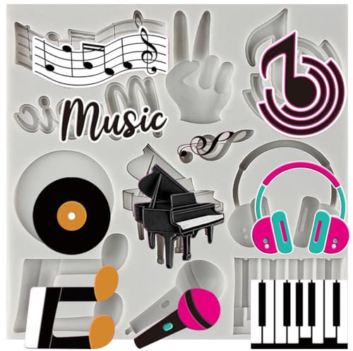 MINFEIDMS Music Theme Fondant Moulds Musical Notes Piano Silicone Moulds Musical Keyboard Mould Music Notes Lace Mat for Cake Decoration Cupcake Topper Candy Polymer Clay Gum Paste