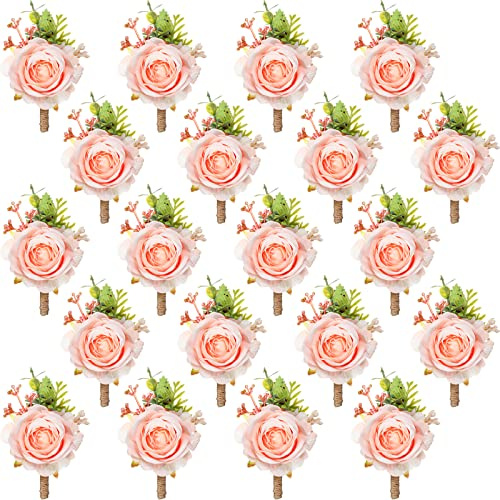 Sherr 36 Pcs Wedding Rose Boutonnieres for Men Wedding Groomsmen Artificial Corsage Groom Boutonniere Artificial Faux Flower for Prom Ceremony Party Rustic Marriage(Pink)