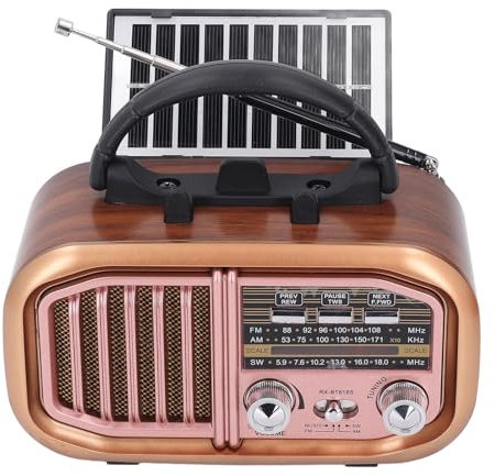 Vintage-Radio, Kleines Tragbares Retro-Radio AM FM SW mit Bluetooth, Wiederaufladbarer Batterie oder Solarbetrieben, Kurzwellenradio für Zuhause Im Freien ()