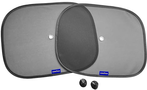 Goodyear 2pc Folding Sun Shade Universal fit for most cars, vans & SUVs| Easy to install & remove | See through mesh reduces glare | Attached easily with suction cup | Blocks Sunlight & Reduces Heat