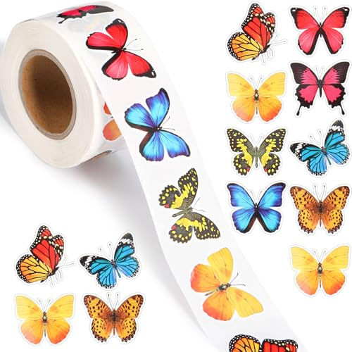 Feifeiya 500 Pcs Butterfly Stickers 1.5 Inch Butterfly Gift Sticker Roll Colorful Self-Adhesive Label Decals for Gifts Cards Scrapbook Daily Decorations(Retro)