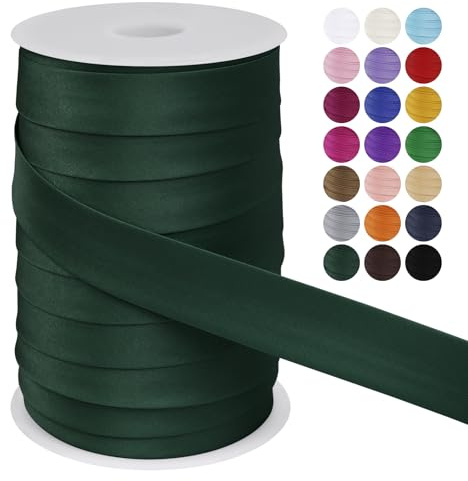 LEREATI Cinta al Bies Costura 25mm x 50m Cintas al Sesgo Ribetes para Costura Cinta Mochila Poliéster, Cenefa para Costura, Ropa, Pancartas, Tapicería, Ribetes, Muebles (Verde Oscuro)