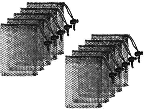10 Stück Netztasche,10.3×14 cm Kleine Netzbeutel aus Schwarzem Nylon Tragbare Netz Tasche zur Aufbewahrung Netztasche mit Kordelzug für die Aufbewahrung von Sandspielzeug und Kosmetika auf Reisen
