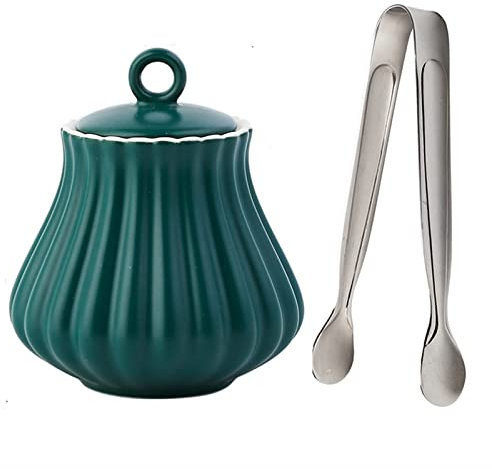 Aioneer Sucrier, Sucrier en Céramique De 290 ML avec Pince À Sucre Et Couvercle, Bol À Sel en Porcelaine pour La Maison Et La Cuisine, Vert