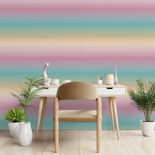 WPE® Ombre Stripe Wallpaper - Pastel, Teal, Pink, Stunning Iridescent Modern Stripe Design Ideal for Kids Room or Any Room to Brighten Up