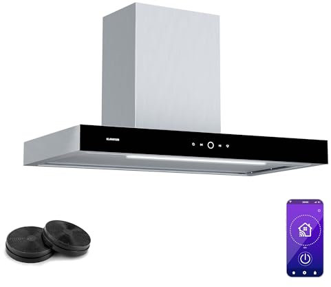 Klarstein SmartEdge Cooker Hood - 90cm Kitchen Extractor, WiFi & Touch Control, 550 m³/h Air Flow, A+ Energy Efficiency, Quiet 34 dB, LED Lighting, Stainless Steel, Exhaust & Recirculating