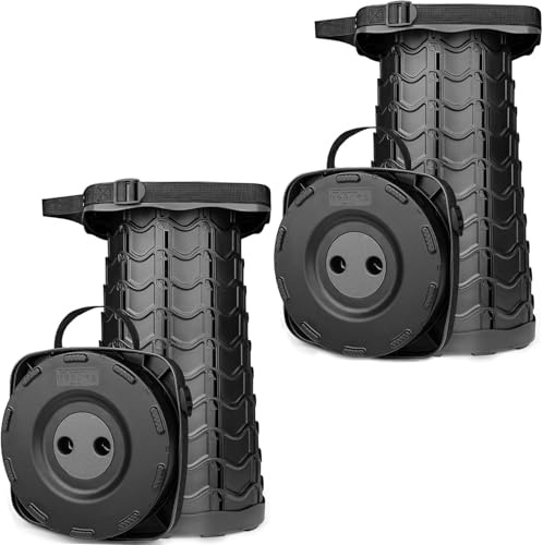 2-Pack Collapsible Stool for Adults, Portable Folding Camping Seat, 400lbs | Lightweight but sturdy, retractable telescoping design with adjustable heights for fishing, hiking, travel, festivals, BBQ