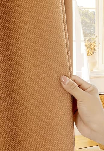 Wycian Gardinen Kurz Fenster Kurze Gardinen Verdunkelung Orange 2er Pack Unifarbe H115 x B107 cm (2er Pack) Polyester Baumwolle