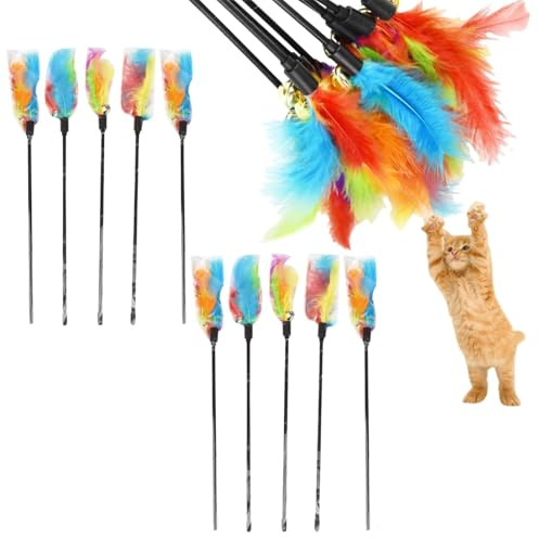 BAOSROY Katzenspielzeug Feder,Katzenspielzeug,Katzenangel Feder,Katzenangel,Katzenangels Stabil,Interaktives Katzenspielzeug,Interaktives Katzen Spielzeug für Kätzchen,10PCS