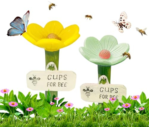 2Pcs Bee Watering Cups for Garden Resin Flower Bee Waterer Insect Water Feeder Station Bird Butterfly Drinking Cup for Outdoor Garden Beehive Grassland Flowerpot Accessories