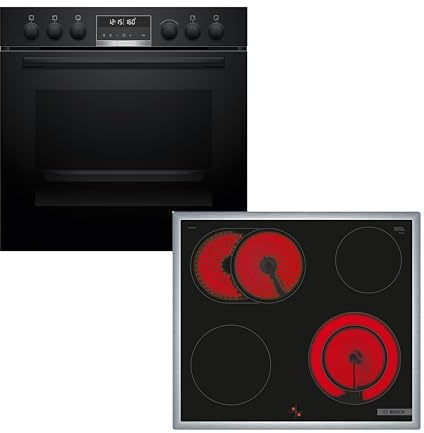 Bosch Einbauherd-Set HND671LS67, Serie 6 Einbau-Herd 60 cm, Pyrolyse-Selbstreinigung und Backwagen HEB578BB3, Serie 4 Elektro-Kochfeld 60 cm mit Bräterzone, Herdgesteuert, Made in Germany NKN645GA2E