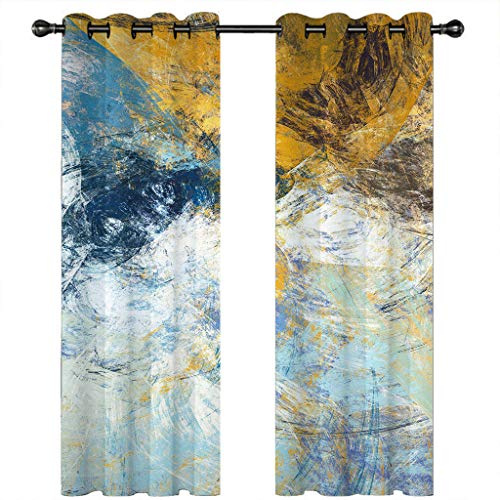 Kinder Gardinen Kinderzimmer Junge Mädchen Blickdicht Blaue Und Gelbe Abstrakte Textur 234X230Cm 2Er Set Verdunkelungsvorhang Thermovorhang Hitzeschutz Vorhänge Wohnzimmer Schlafzimmer Vorhänge Mit