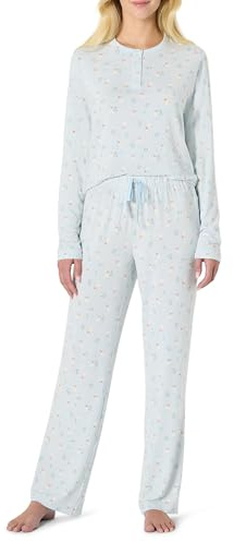 Amazon Essentials x Sofia Grainge Women's Long Sleeve Henley Pyjama Set, Light Blue Geese, L