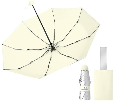YMKJZLBD Sun Umbrella Dual-purpose Portable Women's Protection Uv Compact Five-fold Parasol-(5 Fold 8 Ribs)-cream Yellow (with Carrying Bag)