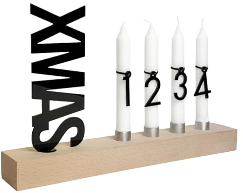 Adventskranz modern aus Holz Kerzenhalter Set länglich Adventsleiste mit Kerzen XMAS