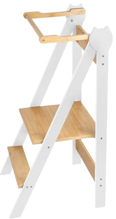 Homewell - Torre de aprendizaje de bambú plegable de Montessori, torre de observación natural para niños, 12 meses, método Montessori, 3 alturas ajustables, pies anti-Bascular