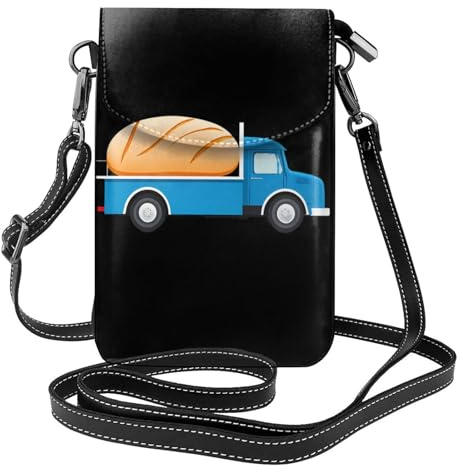 YYHHAOFA Petit sac à main pour téléphone portable 19,3 x 12,4 cm, motif camion à pain bleu, étui à rabat en cuir pour femme, parfait pour la marche, le camping