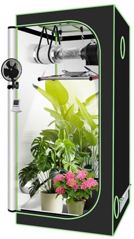 Peviasot Growzelt Komplettset 100x100x200cm – Indoor Hydroponik Zelt inklusive 240W Faltbarer LED Grow Lampe und Vollspektrum Belüftungssystem