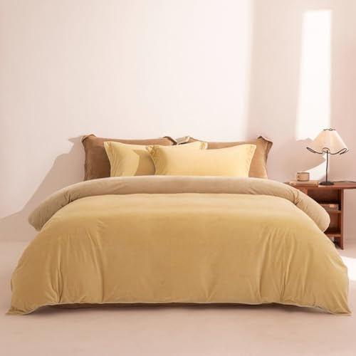 HAIBA Flanell Bettwäsche 150 x 200 cm gelb Kaffee Wendebettwäsche Winter Bettbezug Kuschel und Flauschig Fleece Flanell Warm für Bettbezüge mit Reißverschluss