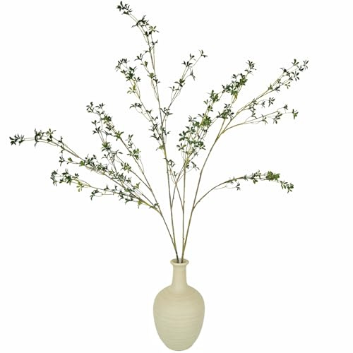 Artificial Greenery Plants Stems 46“ Long Artificial Plant Leaves Fake Ficus Branches Faux Twig Plastic Leaf Shrubs Plants for Vase Home Office Wedding Garden Spring Summer Decoration (Green)