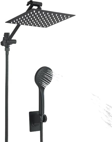 Soffione doccia a pioggia ad alta pressione nero/doccia portatile con braccio di estensione 6 altezza/angolo doccia regolabile(Black 8 Inch Kit)