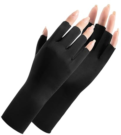 Aetherize 1 Pair Uv Glove for Gel Manicures Breathable Uv Protection Gloves UPF50+ Fingerless for Nail Art Skin Care Protect Hands from Harm Black Nail Gloves