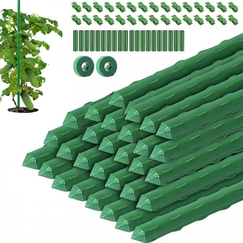 30x Pflanzstäbe Rankhilfe, Kunststoff Beschichtetes Stahlrohr Rostfrei Edelstahl Pflanzenstab 40cm Ø11mm, mit 20 Verbinder und 30 Multifunktionsclip, Pflanzstab Rankhilfe, für Erbsen, Gurken, Tomaten
