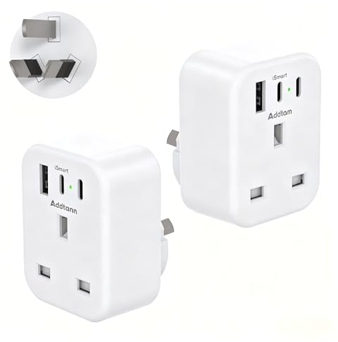 [2 Pack] UK to Australia Travel Plug Adapter, Type I Adaptor with 3 USB | 4 in 1 UK to Australian Plug Adapter with 2 USB-C Ports, Travel Charger for China, New Zealand, Fiji, Argentina and More