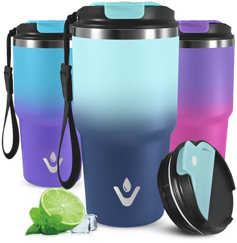 Mujigaga Vaso Termico 600ml, Antigoteo Vaso Termo Cafe para Llevar, Doble Pared Aislante, Aislada al Vacío Taza Termica, Taza Termo para Frío y Caliente, para Coche, Exterior, Escuela, Viaje