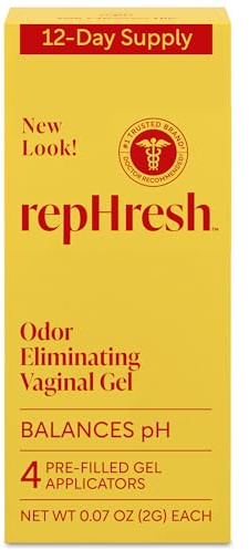 RepHresh Odor Eliminating Vaginal Gel, Fragrance Free, Balances Vaginal pH, Odor Control Up to 3 Days, 4 Pre-Filled Applicators