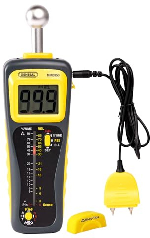 General Tools Moisture Meter, Pin Type or Pinless, Deep Sensing with Sensor & Remote Probe (MMD950)