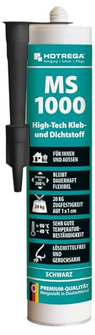 HOTREGA MS 1000 High Tech Kleber & Dichtstoff | Schwarz | Kartusche | Universalkleber zum Kleben, Verfugen & Spachteln | Haftet auf feuchten Oberflächen | Für Stein, Holz, Metall & Kunststoff