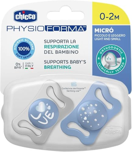Chicco 00075121210000 Sauger Physio Micro Boy 0-2M, 2 Stück, blau