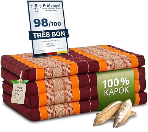 livasia Nachhaltige Klappmatratze aus Kapok - 200x80x8cm - Gästematratze, Faltbare Matratze für Van, ökologische Yogamatte, klappbares Gästebett, Liege für Garten und Balkon (Orange)