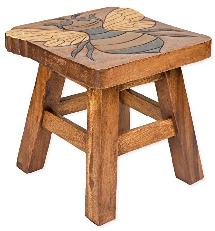 Sea Island Imports Bumble Bee Hand Carved Acacia Hardwood Decorative Short Stool