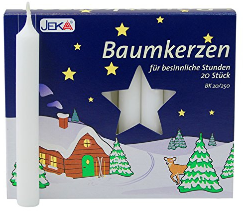 20er Pack Baumkerzen weiß ca. 13 x 105 mm (20 x 20 Stück) Weihnachtskerzen, Christbaumkerzen, Pyramidenkerzen