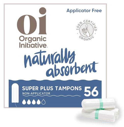 Oi | Organic Initiative - 100% Certified Organic Cotton Non-Applicator Tampons | Ultra-Absorbent, Unscented, Natural, Non-Toxic, Applicator Free | Super Plus | 56 Tampons